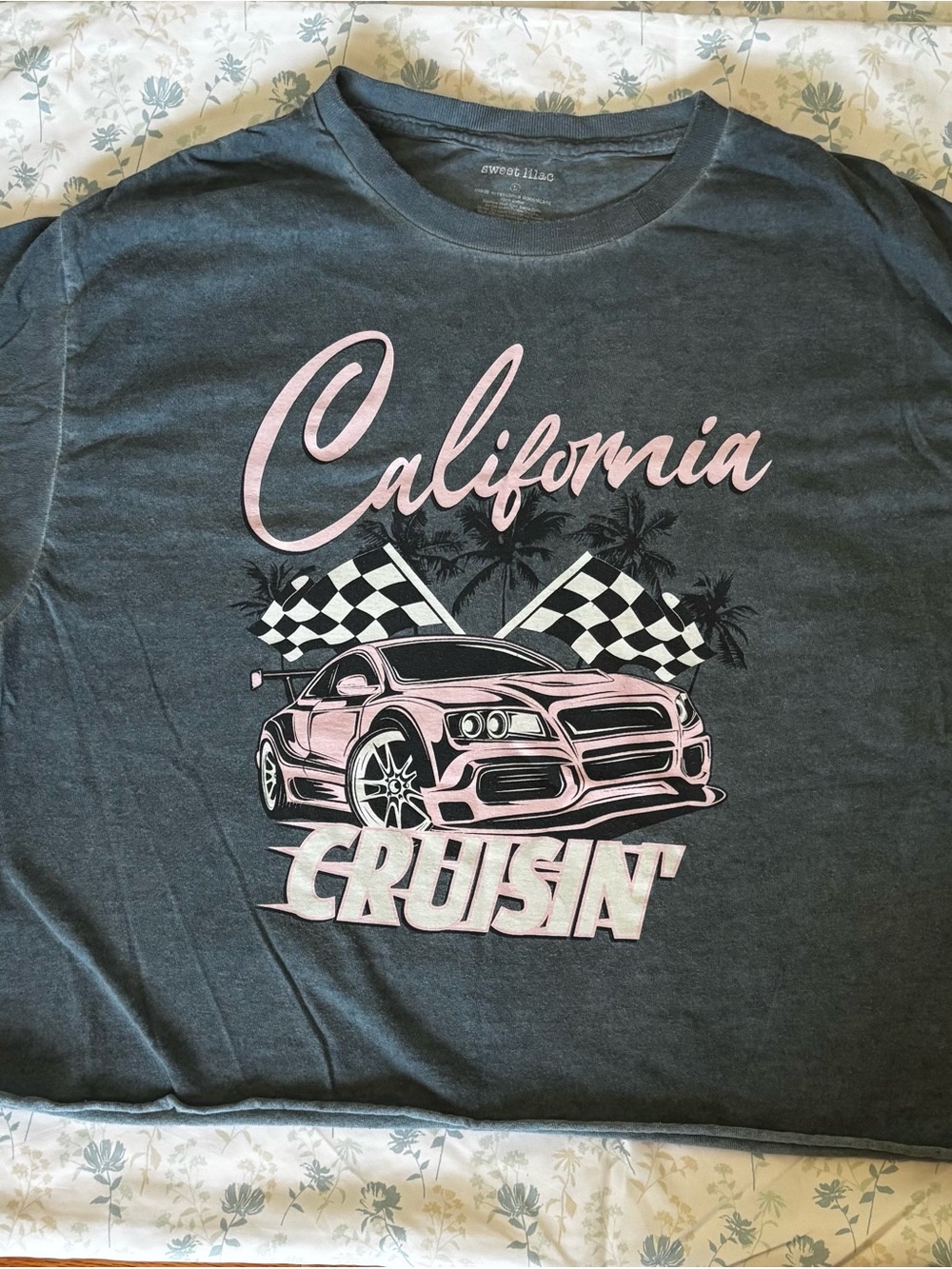 Kids' California Cruisin' Graphic Tee - Charcoal & Pink